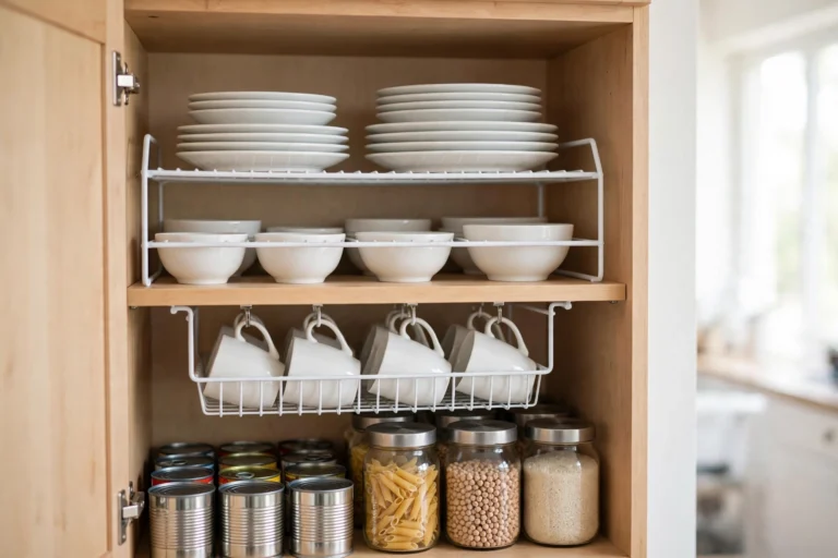 Small Kitchen Cabinet Organization With Shelf Risers
