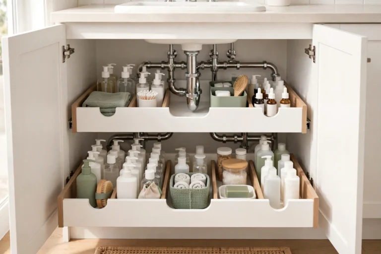 Under-Sink Bathroom Organization Around Tricky Pipes